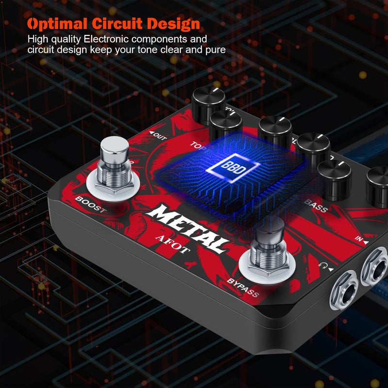 AFOT Heavy Metal Distortion Guitar Pedal, Realize the Sounds of Metal, Rock and Punk, Muff Top Boost Distortion Guitar Effect Pedal with 80s or 90s Metal Sounds and Earphone Useable Output Ture Bypass - Image 4
